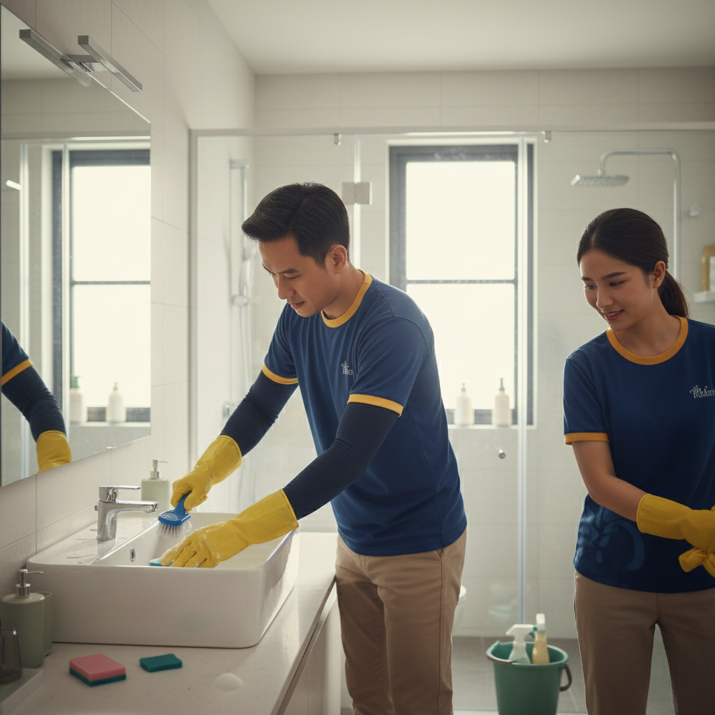 Cleaner wiping a kitchen counter