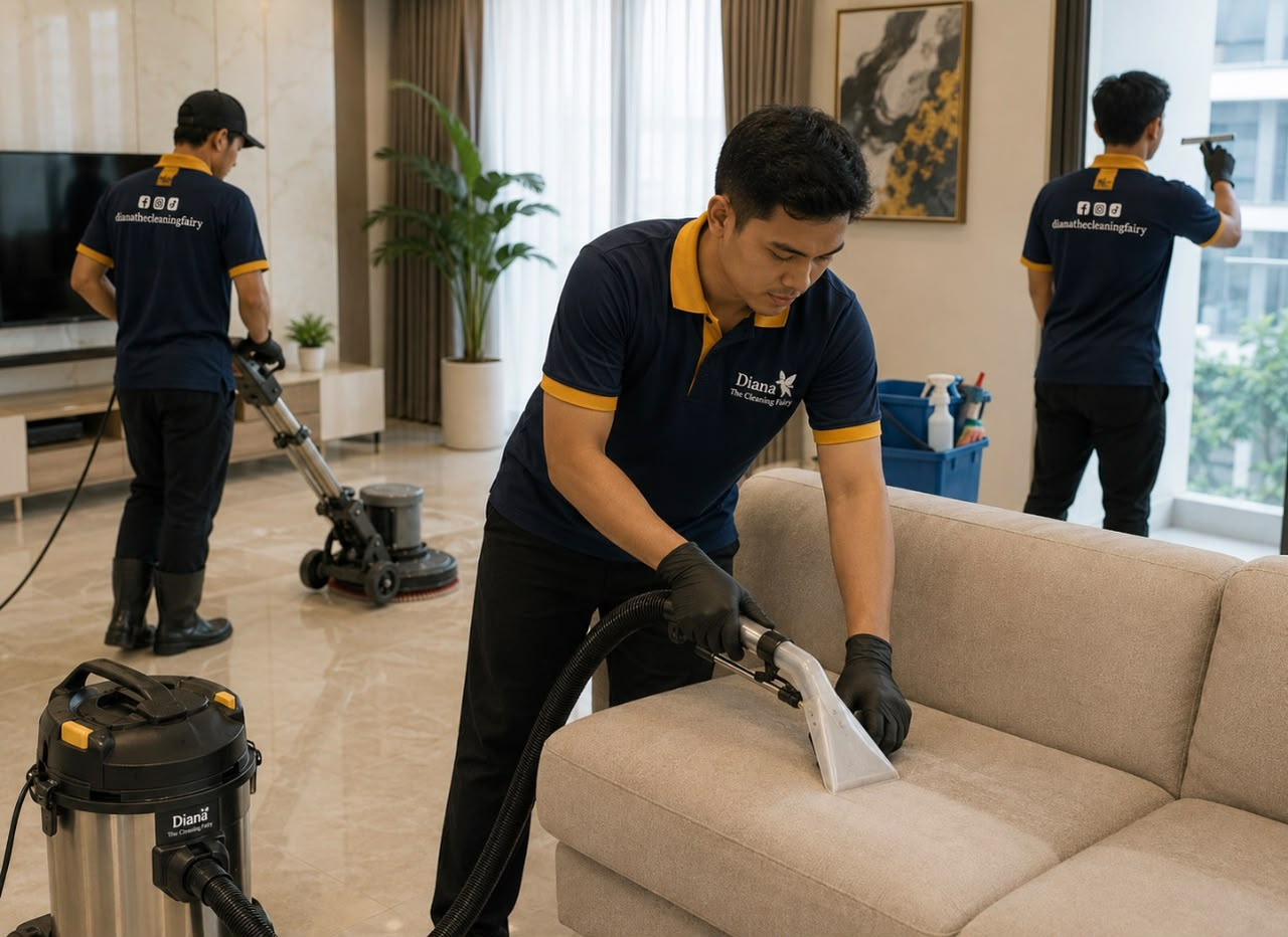 Cleaner deep-cleaning a fabric sofa